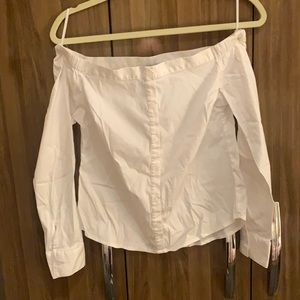 Express off the shoulder button down top